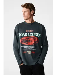 GRIMELANGE DAVIDSON Men's Printed 100% Organic Cotton Crew Neck Oversize Long Sleeve Anthracite T-Shirt - 4