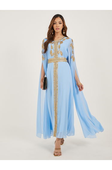 Lace Trim Slit Sleeves V Neck Kaftan