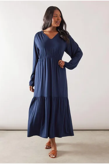 Floral Square Neck Viscose Jersey Midaxi Dress