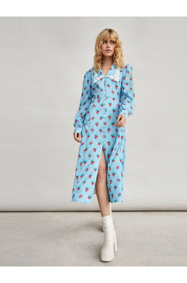 Glamorous Rose Trellis Split Front Collar Midi Dress