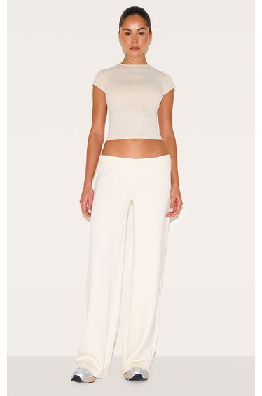 Cream Soft Touch Low Rise Wide Leg Trousers