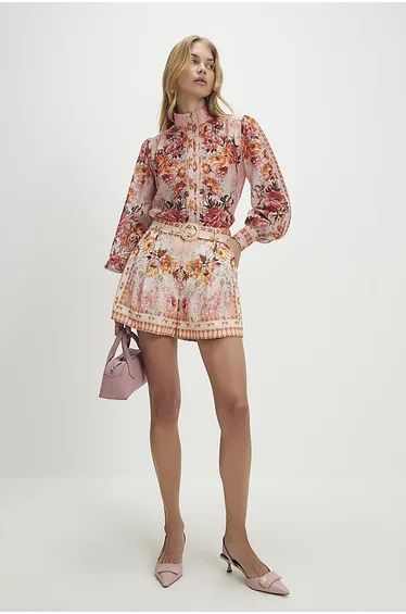 Pink Floral Long Sleeve Blouse