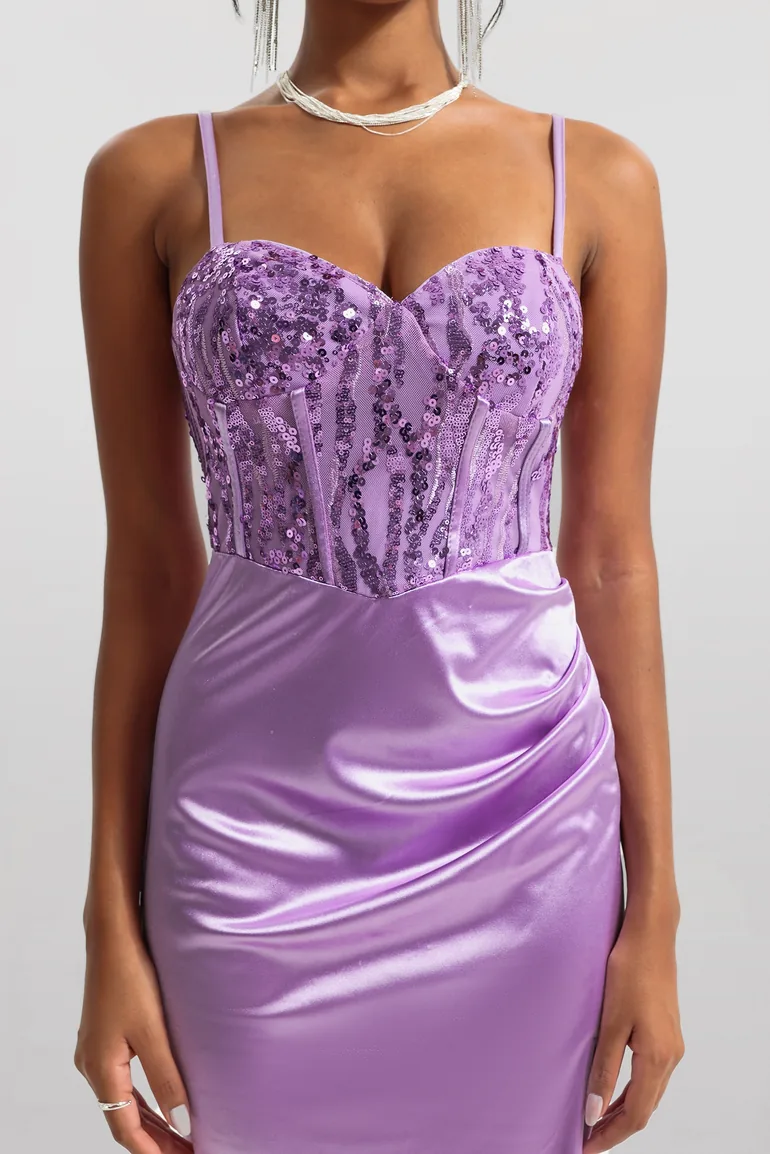 strapless open back dress Vineyard Views Satin Color Block Midi Dress in Purple Curves 1XL / Purple