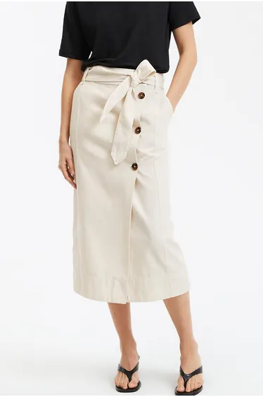 Wrapover Midi Skirt in Cotton Twill