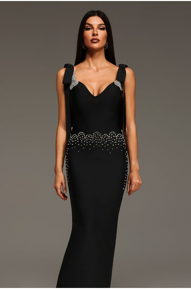 Zohara Sleeveless V-Neck Bow Bandage Maxi Dress