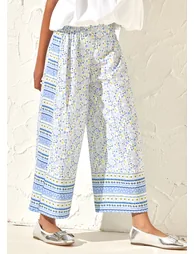 Serena Blue Printed Wide Leg Trousers - 1
