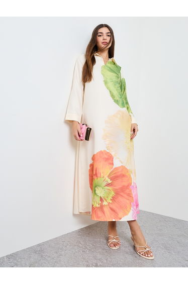 Open Collar Placement Print Jalabiya