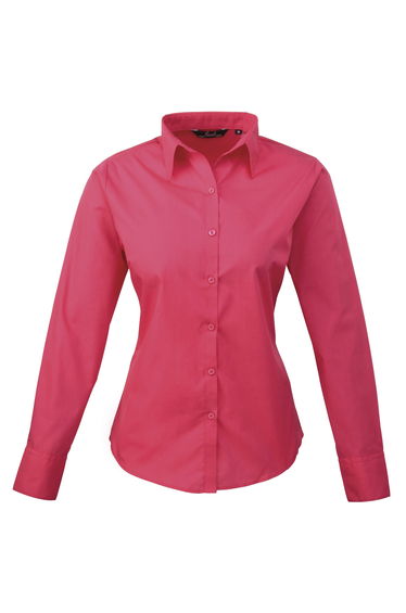 Premier Womens/Ladies Poplin Long Sleeve Blouse / Plain Work Shirt - Hot Pink