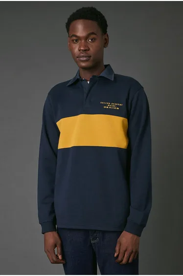 Navy Cut And Sew Rugby Top