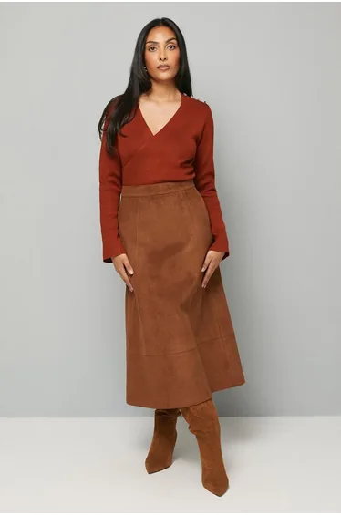 Petite Asymmetric Rib Detail Knitted Peplum Top