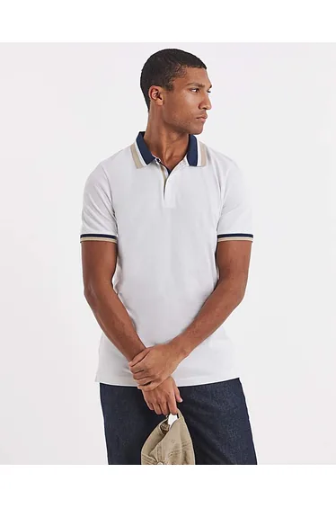 Tipped Pique Polo Long- White