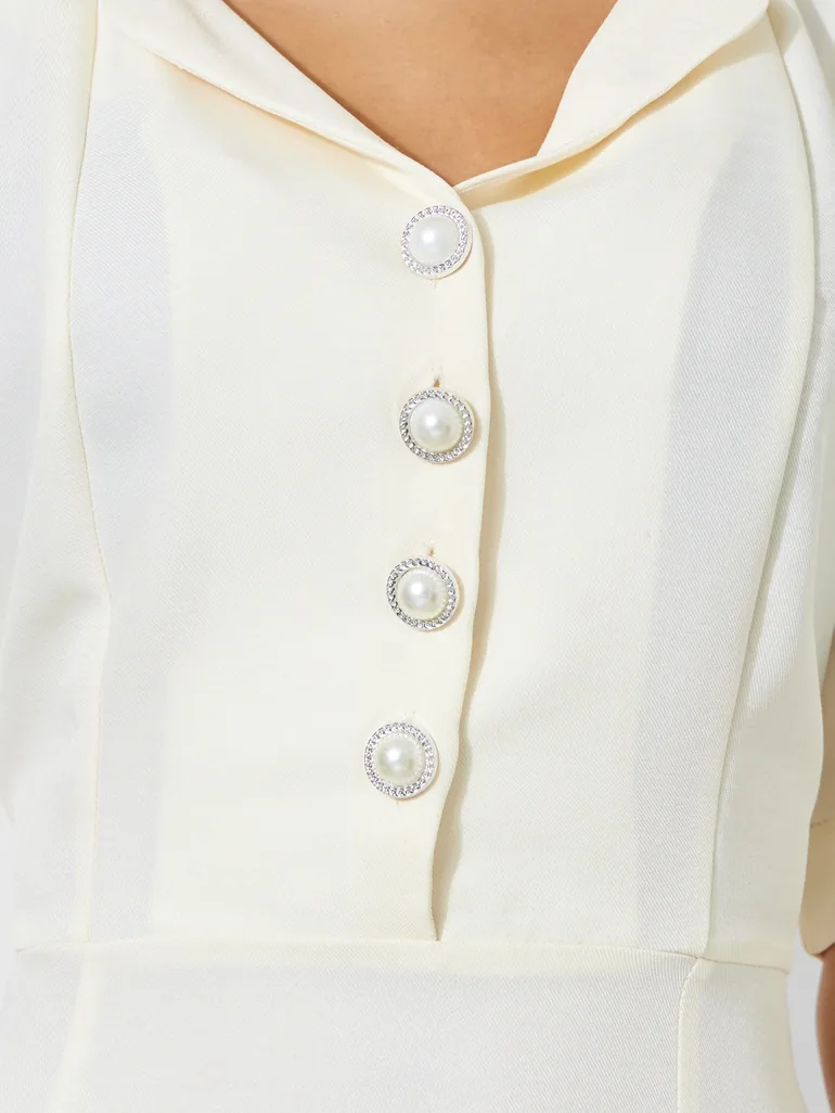White Short Sleeve Button Detail Shirt Maxi Dress - 3