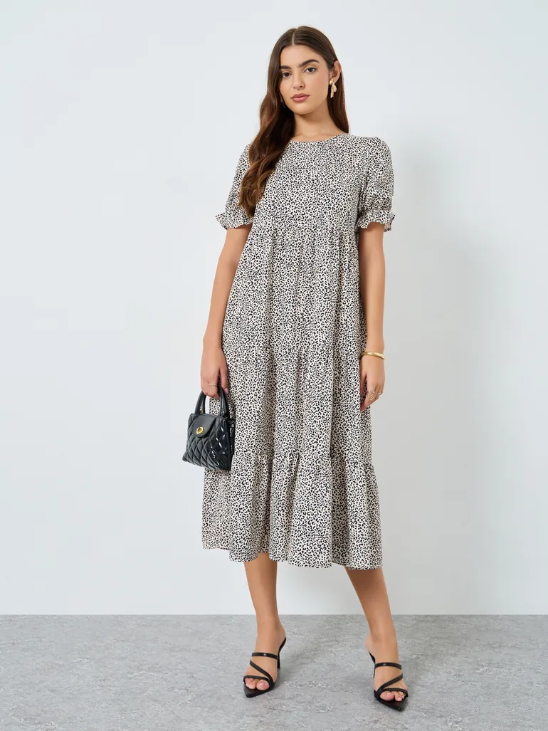 sachin and babi light blue dress Leopard Print Round Neck Tiered Midi Dress Take Two Multicolour : Day  Dresses : VogaCloset Oman