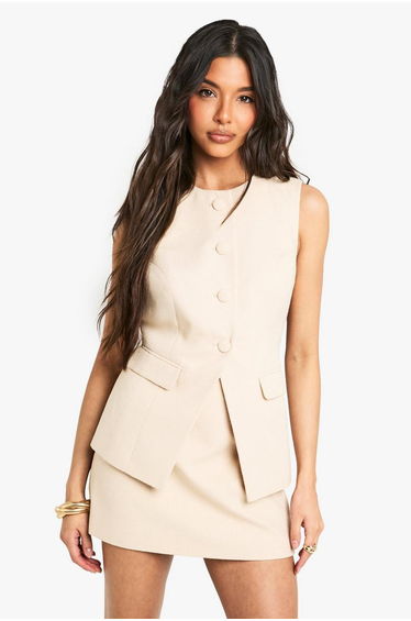 Boucle Tailored Mini Skirt - beige