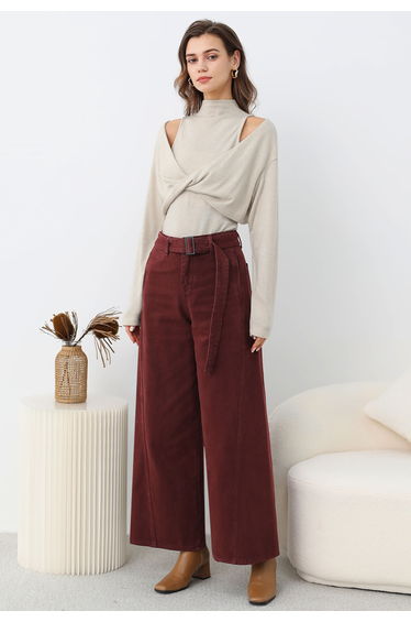 Twist Front Cold-Shoulder Two-Piece Top Set in Ivory