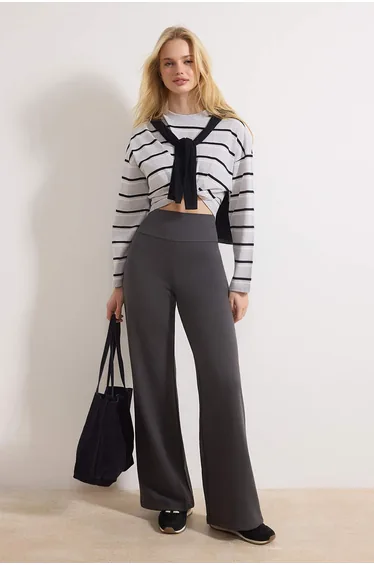 Anthracite Thin Extra High Waist Wide Leg/Wide Cut Trousers