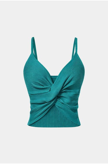 Knit V-Neck Twist Knot Cami Top