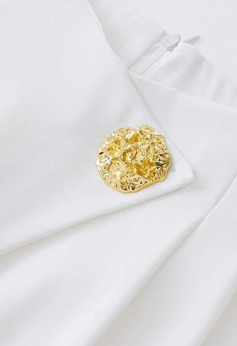 Golden Button Cross Waist Straight-Leg Pants in White - 3