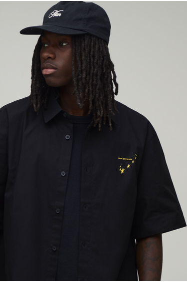 Oversized Half Sleeve Apple Print Shirt - black