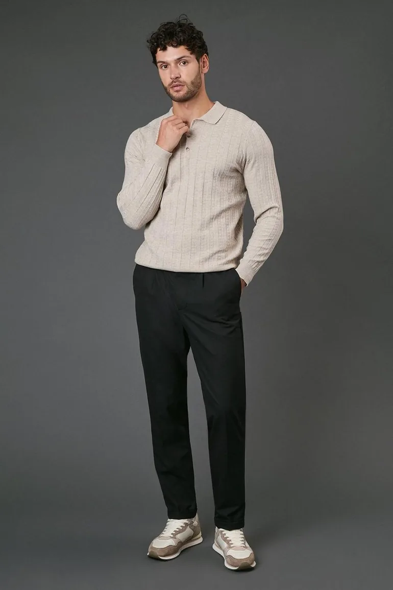 Oatmeal Long Sleeve Polo Shirt