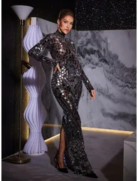 Zain Long Sleeve Acrylic Mesh Maxi Dress - 2