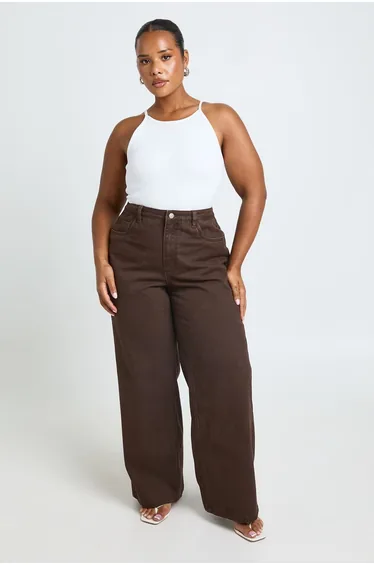 Plus Washed Straight Leg Jean - chocolate
