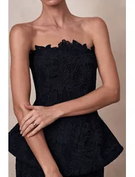 Delvine | Black Lace Bandeau Corset Maxi Dress - 6