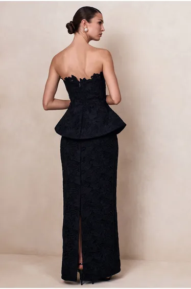 Delvine | Black Lace Bandeau Corset Maxi Dress