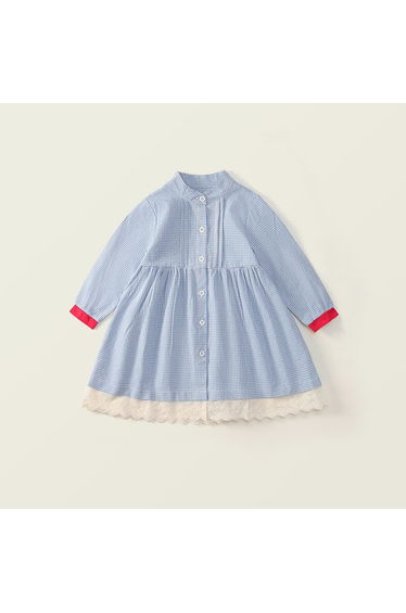 Toddler Blue Plaid Lace Shirt Dress