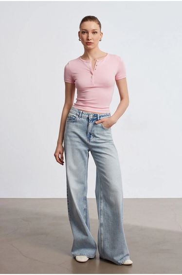DILVIN Slim Fit Crop Jersey Blouse