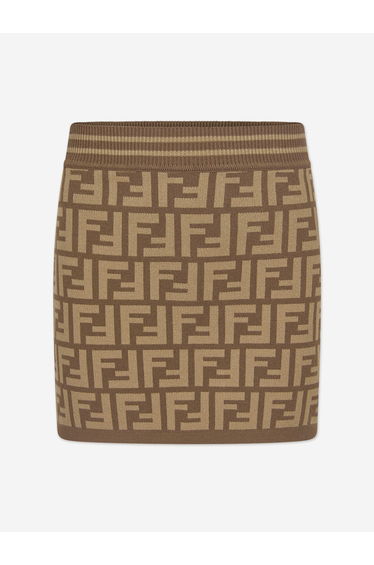 Fendi Girls FF Logo Knitted Skirt in Brown