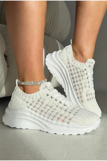 Lemonade Flex Cloud Knit Mesh Lace-Up Chunky Trainers White