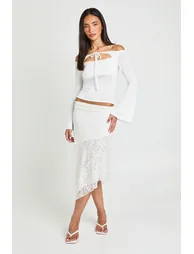 Bardot Tie Front Long Sleeve Top - white - 2