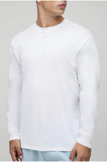 Basic Long Sleeve Regular Fit Crew Neck T Shirt - white