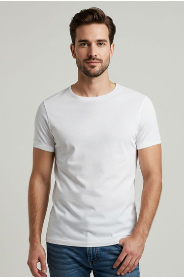 White Regular/Normal Cut Basic Shoulder Slim Cut T-Shirt
