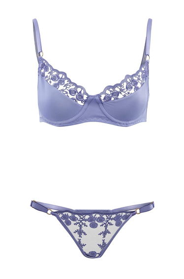 Lilac Lace Heart Detailed Floral Capless Underwear Set