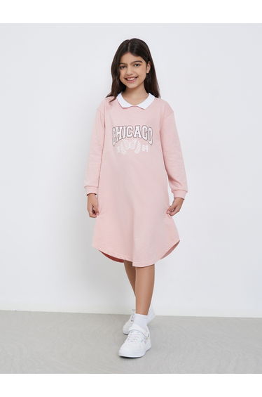 Teens Pink Chicago Print Shirt Dress