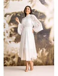 Helena Mock Neck Sheer Lace Midi Dress - 4