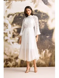 Helena Mock Neck Sheer Lace Midi Dress - 2