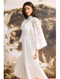 Helena Mock Neck Sheer Lace Midi Dress - 9