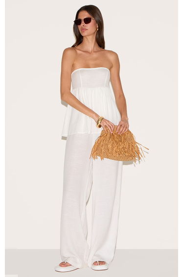 White Bandeau Peplum Detail Jumpsuit