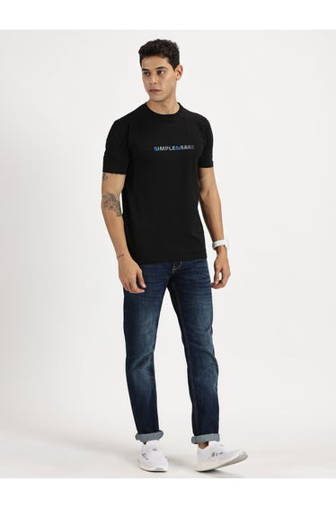 Men Black Slogan Print Short Sleeve T-Shirt