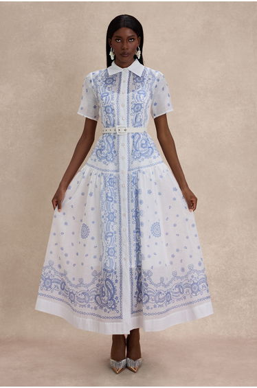 Paisley Print Single Breasted Midi Dress With Belt