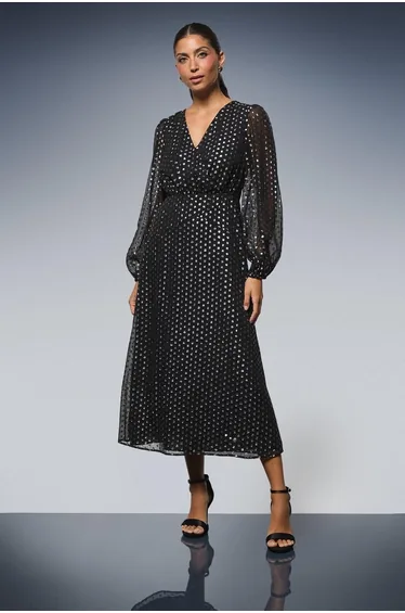 Metallic Spot Midi Dress