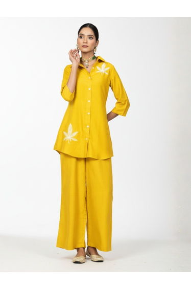Women Embroidered Shirt and Wide Leg Trousers Co-ords