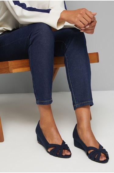 Good For The Sole: Wide Fit Millie Faux Suede Comfort Low Wedge Peeptoe Court Shoes