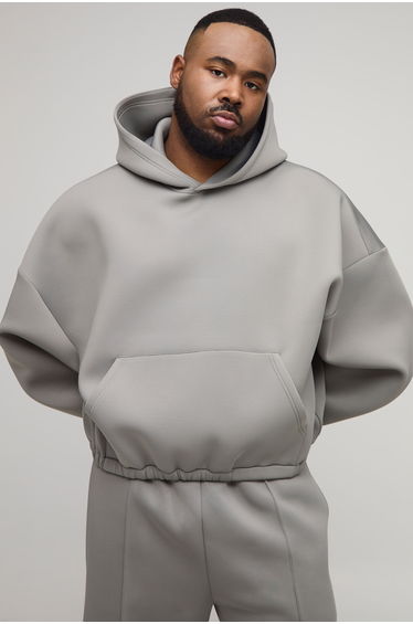 Plus Oversized Boxy Balloon Fit Bonded Scuba Hoodie - charcoal