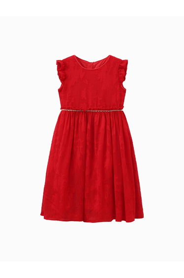 Girls' Sleeveless Dress with Ruffle Shoulders