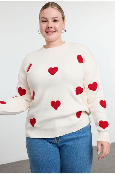 Ecru Heart Embroidered Knitwear Sweater