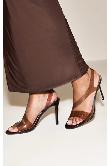Chocolate Perspex Round Toe Heeled Sandal